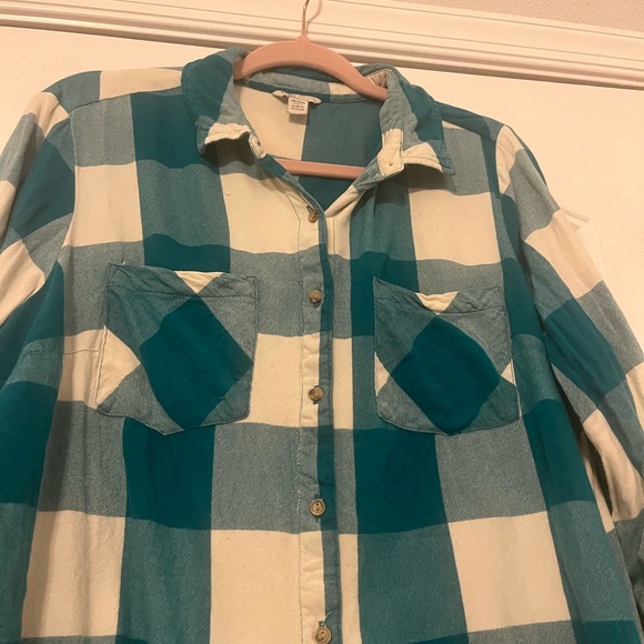 Cato Teal and Cream western Checkered Long Sleeve flannel Dress size 18/20 - Picture 2 of 5